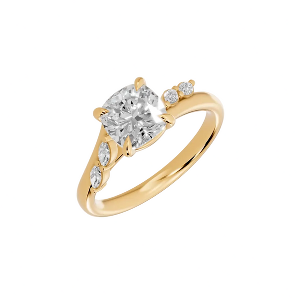 Cushion Cut Floral Lab Grown Diamond & Moissanite Engagement Ring