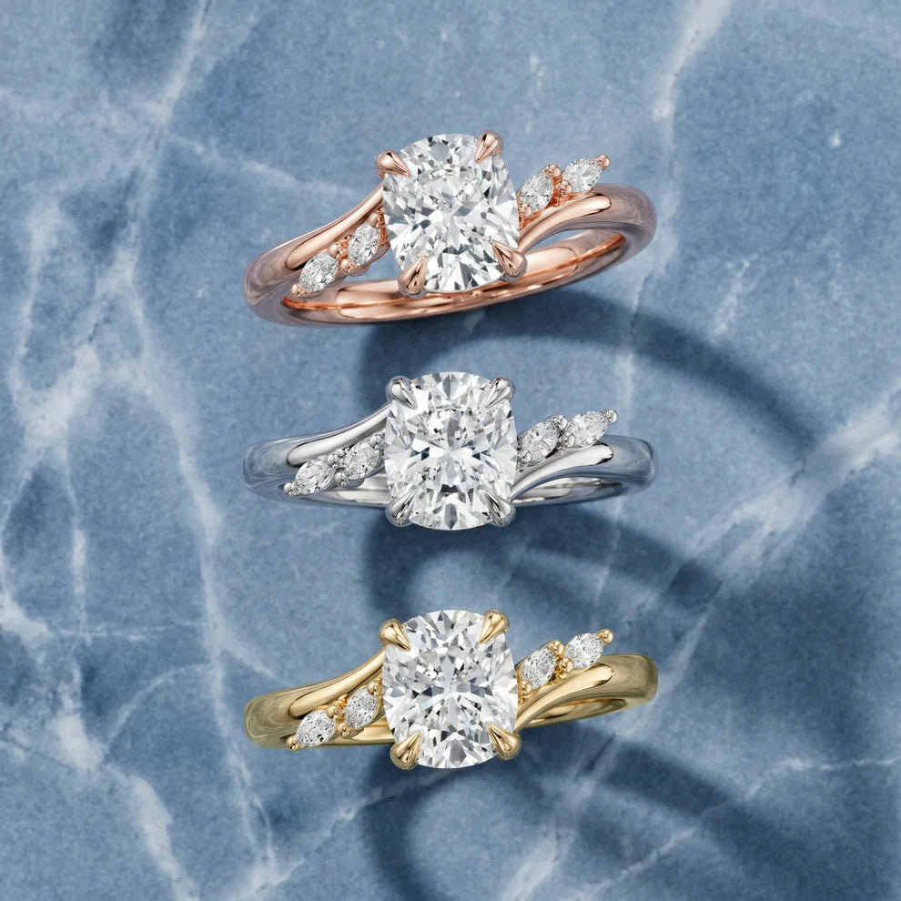 Cushion Cut Floral Lab Grown Diamond & Moissanite Engagement Ring
