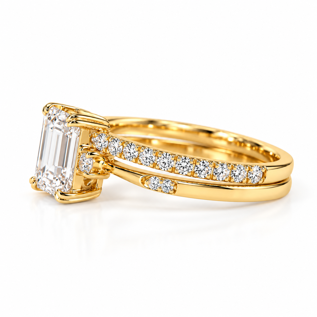 emerald lab grown diamond ring in 14k, top view