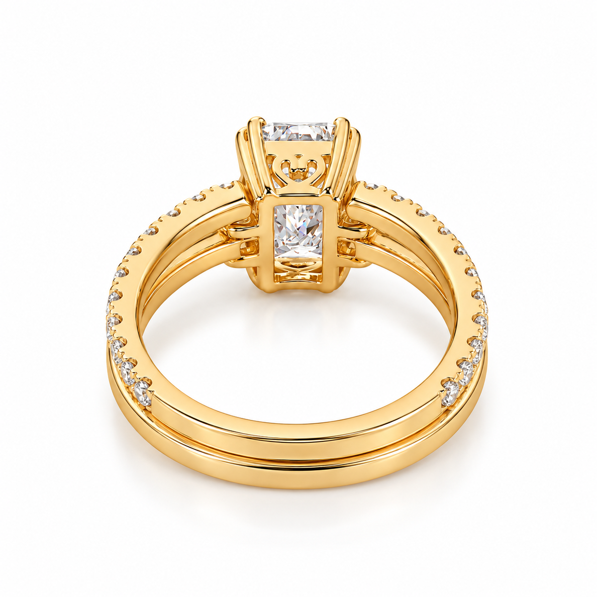 emerald lab grown diamond ring in 18k, side profile