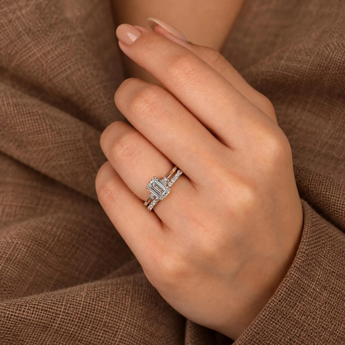 2ct Emerald Cut Lab Grown Diamond Engagement Ring Set Anniversary Promise Ring Set Bridal Ring Set
