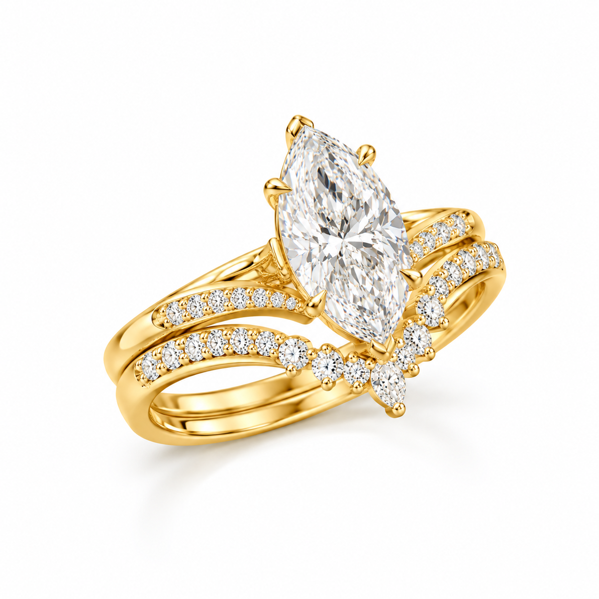 2 CT Marquise Lab Grown Diamond Ring Set, Gold Bridal Wedding Set