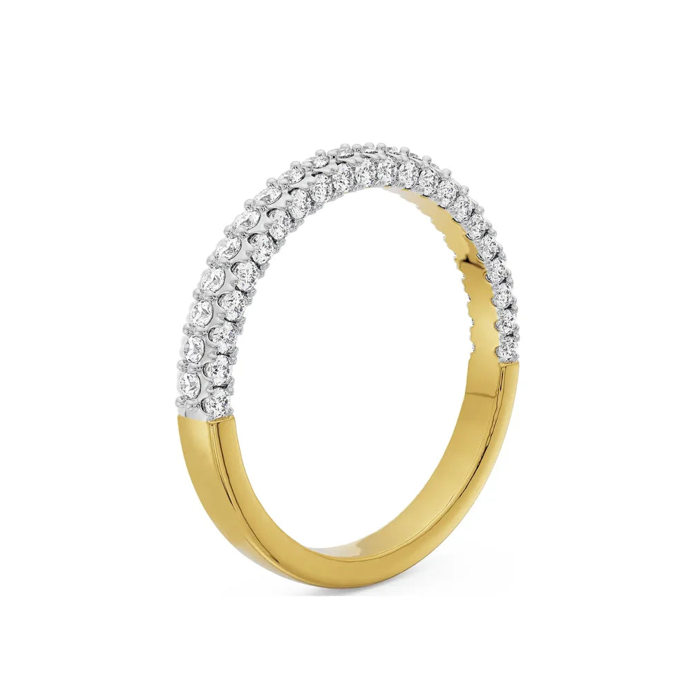 round lab grown diamond band in silver, top view
