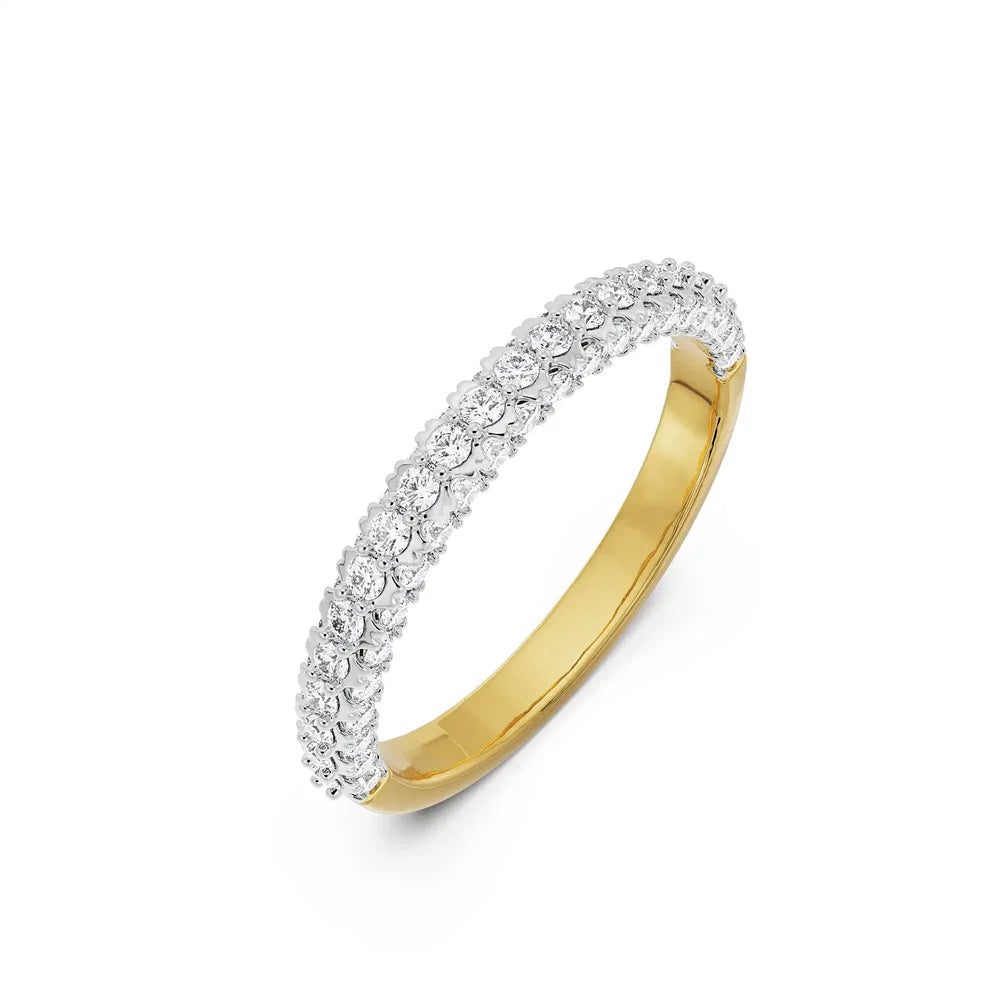 round lab grown diamond band in silver, side profile