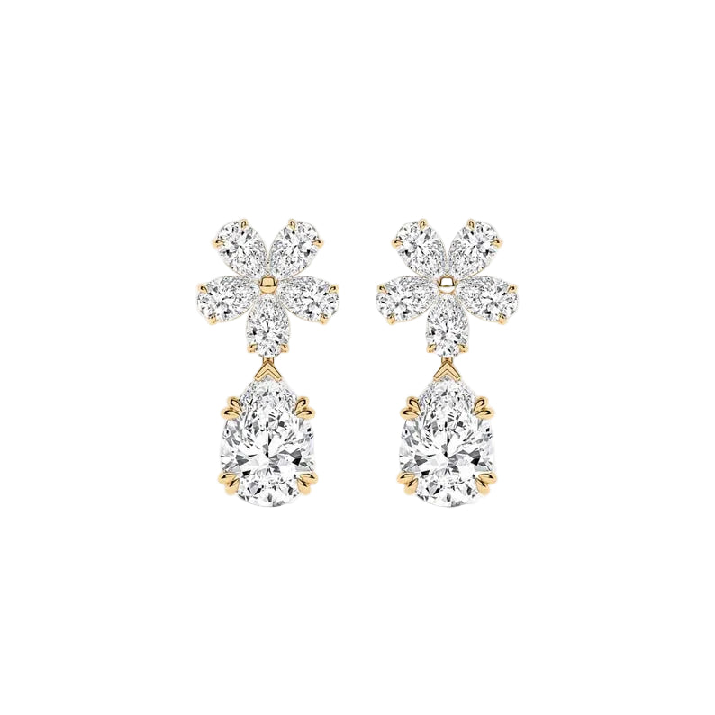 Flower Cluster with Pear Cut Drop Lab Grown Diamond Dangle Earrings