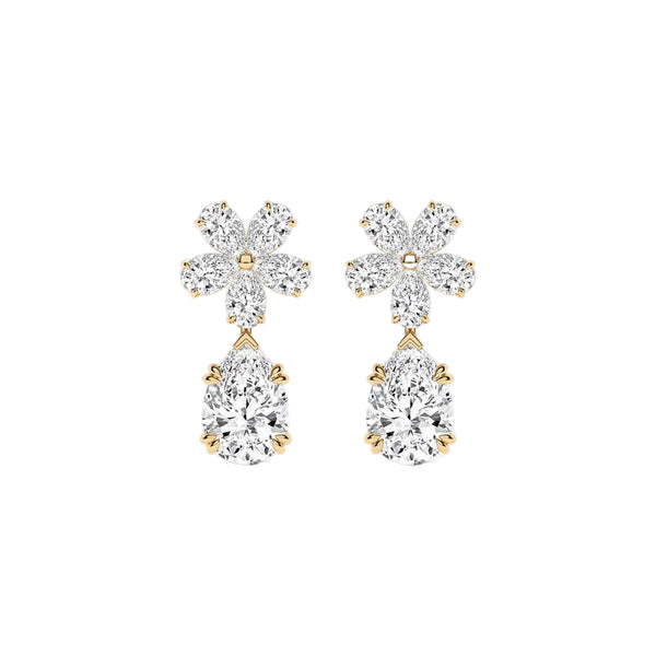 Flower Cluster with Pear Cut Drop Lab Grown Diamond Dangle Earrings