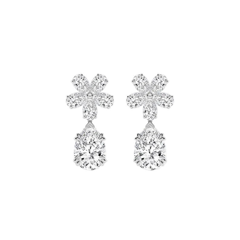 Flower Cluster with Pear Cut Drop Lab Grown Diamond Dangle Earrings