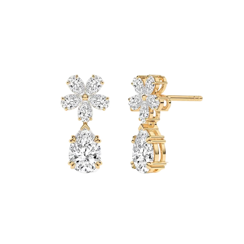 Flower Cluster with Pear Cut Drop Lab Grown Diamond Dangle Earrings