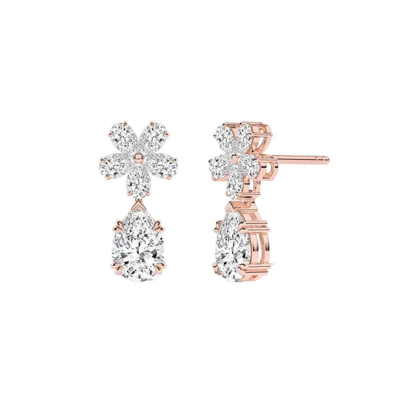 Flower Cluster with Pear Cut Drop Lab Grown Diamond Dangle Earrings