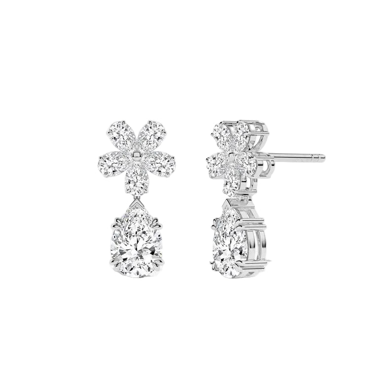 Flower Cluster with Pear Cut Drop Lab Grown Diamond Dangle Earrings