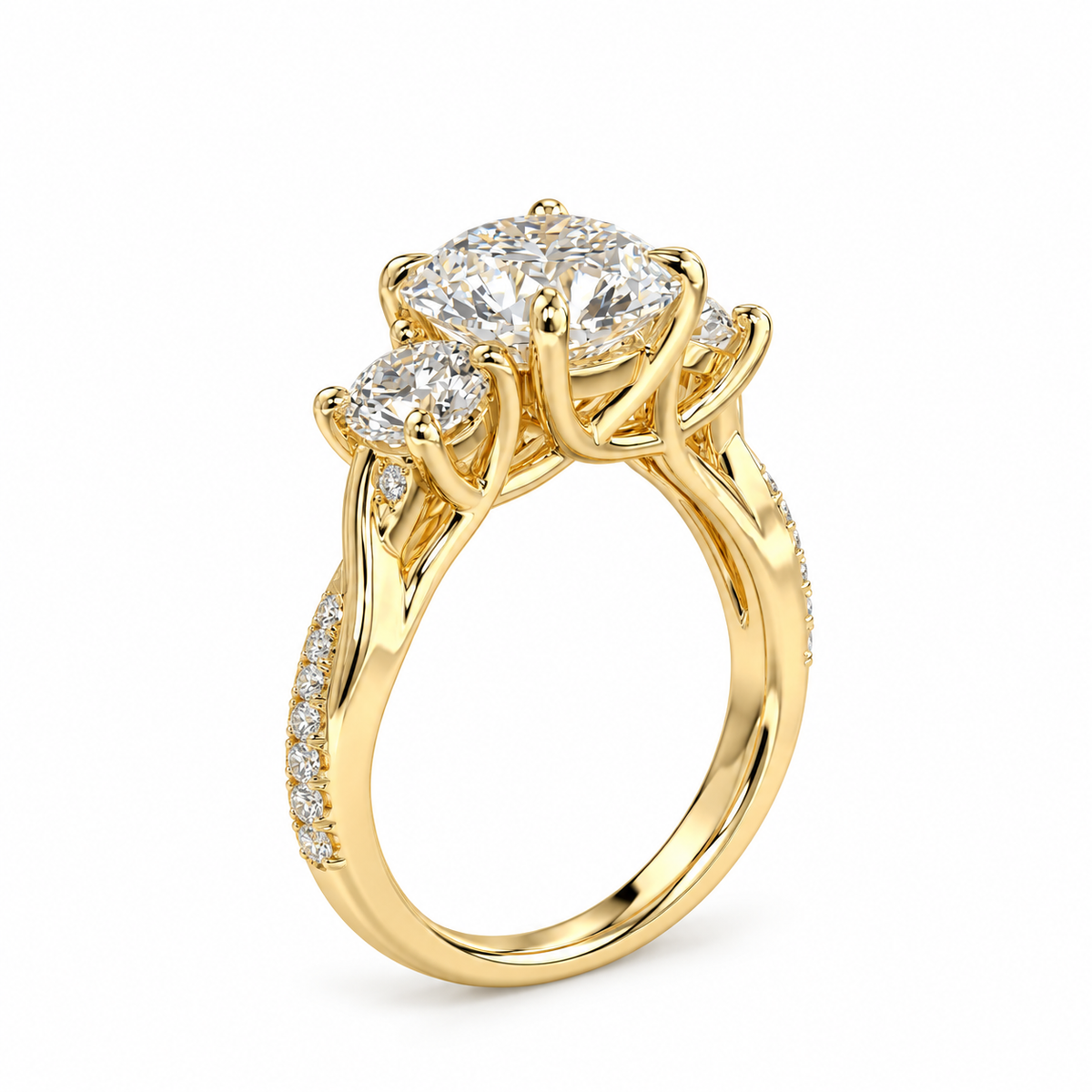 round lab grown diamond engagement ring in gold, top view