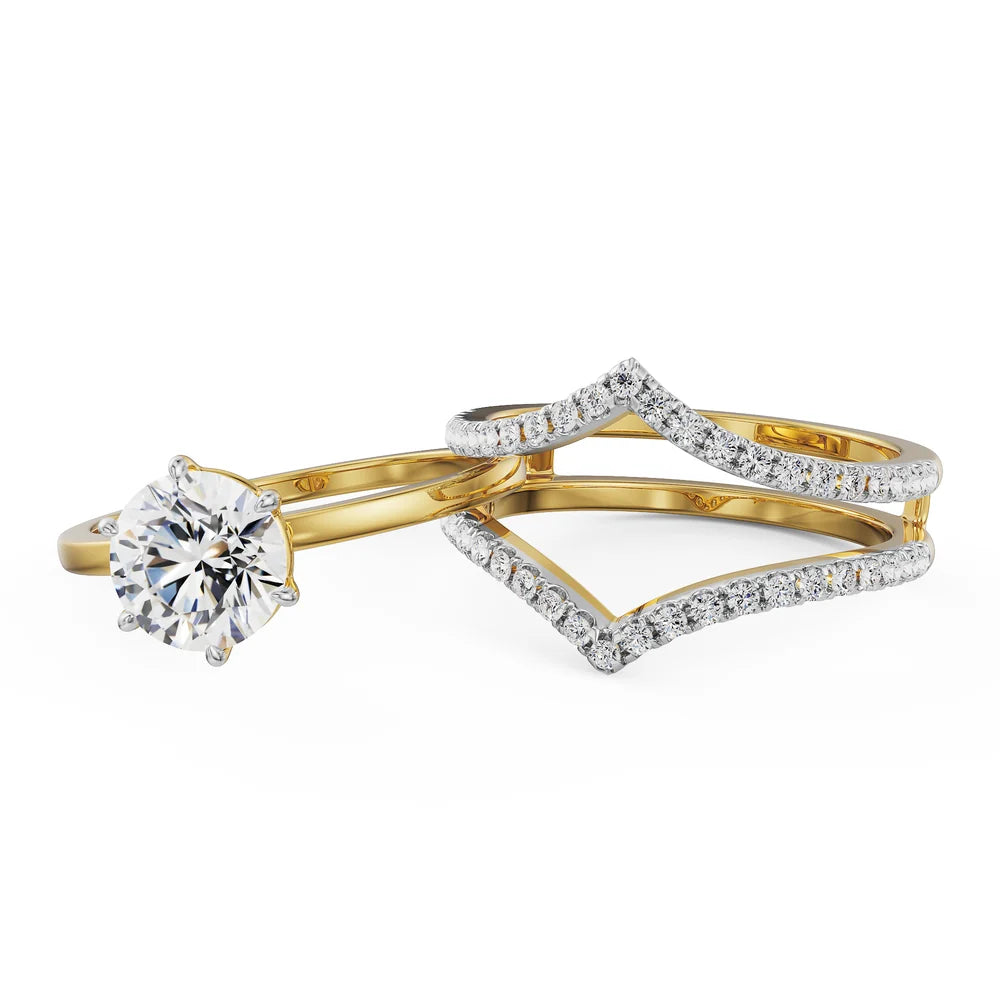 round lab grown diamond engagement ring in silver, three-quarter view