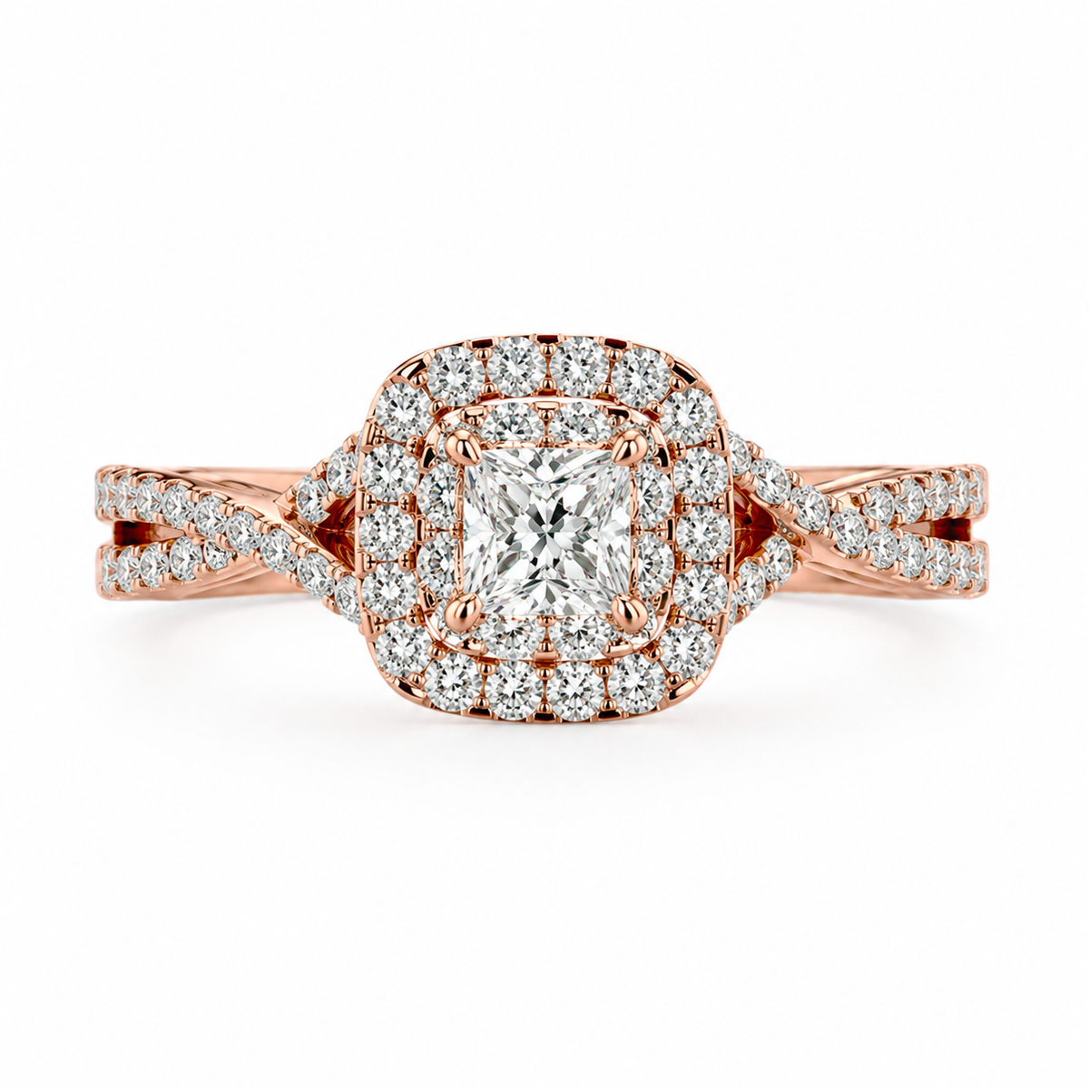 princess lab grown diamond engagement ring in silver, three-quarter view