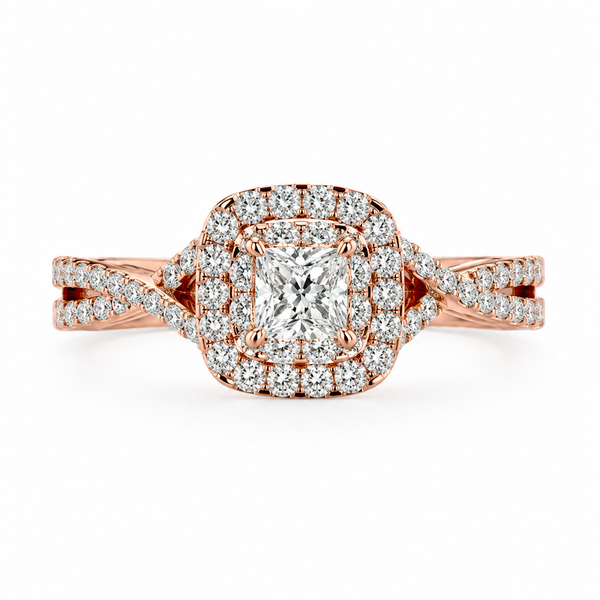 princess lab grown diamond engagement ring in silver, three-quarter view