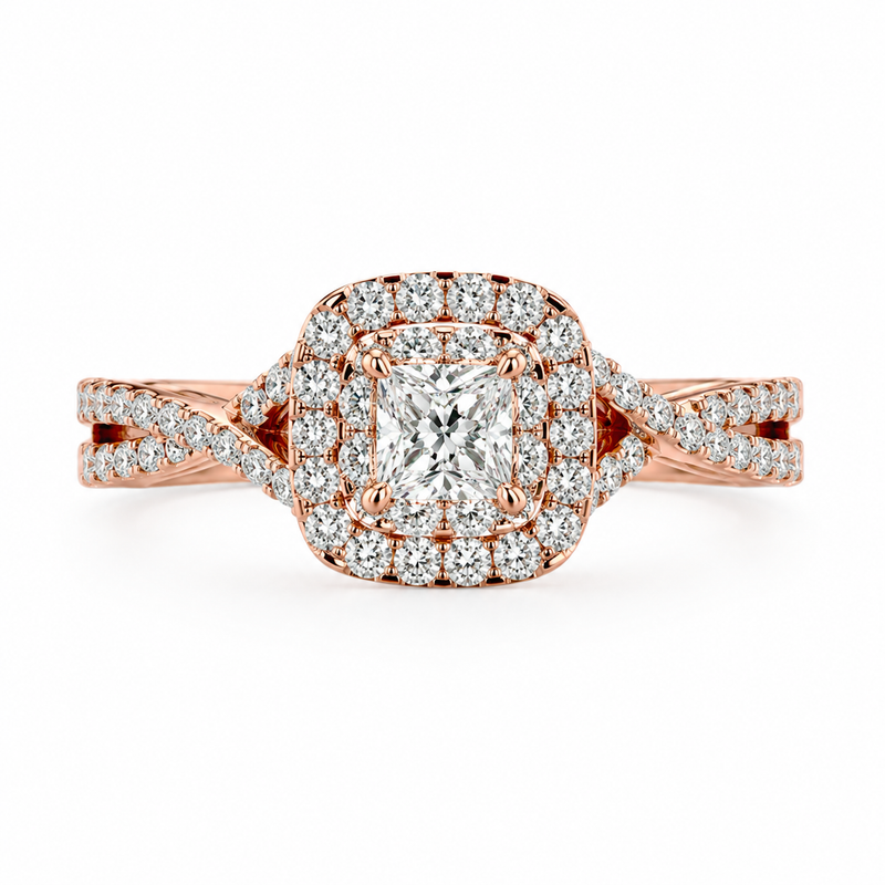 princess lab grown diamond engagement ring in silver, three-quarter view