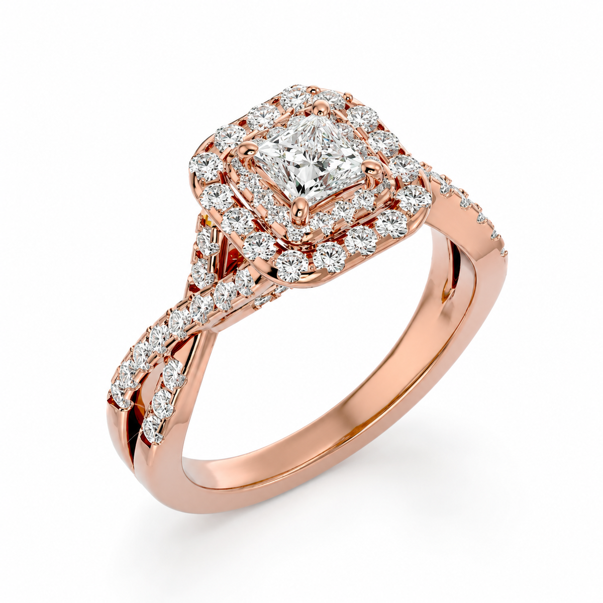 princess lab grown diamond engagement ring in silver, top view
