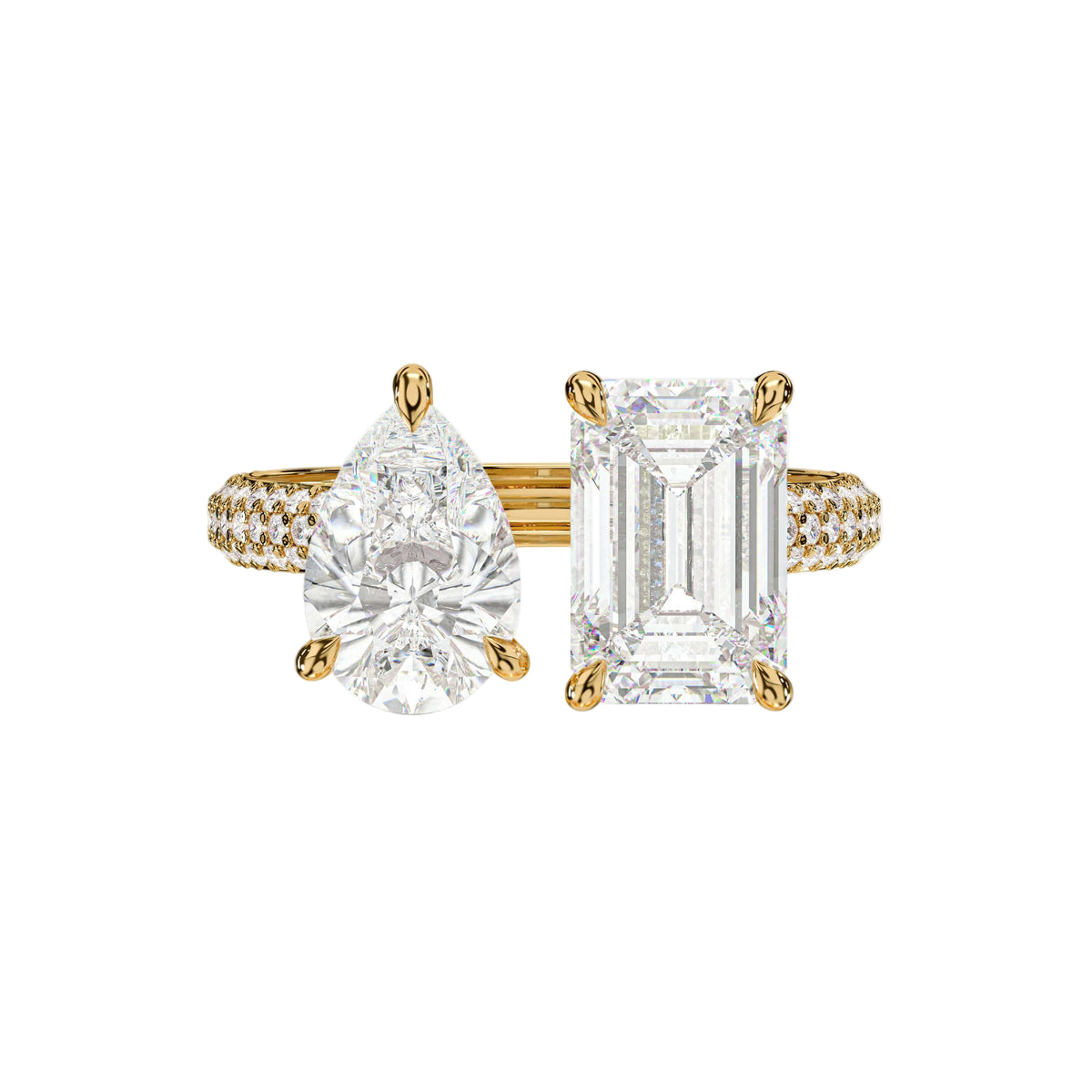 pear lab grown diamond ring in silver, three-quarter view