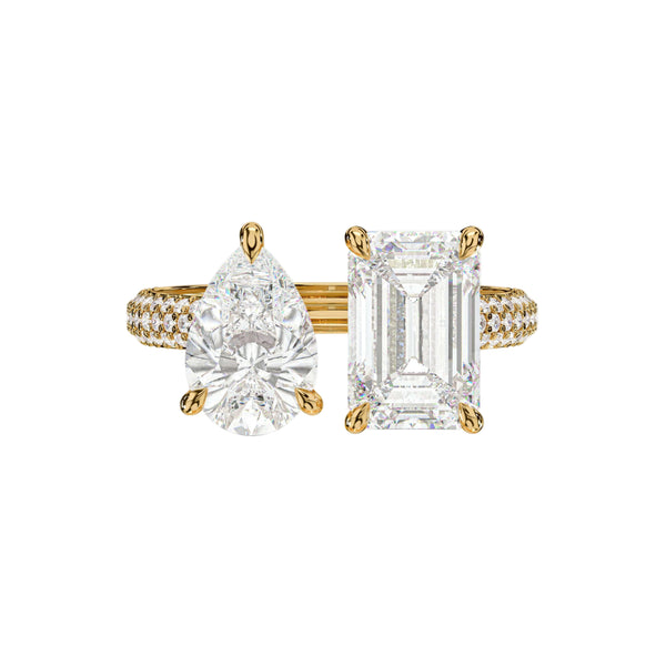 pear lab grown diamond ring in silver, three-quarter view