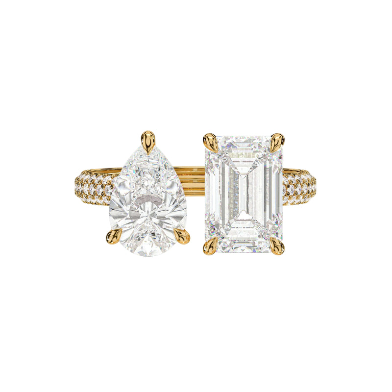 pear lab grown diamond ring in silver, three-quarter view