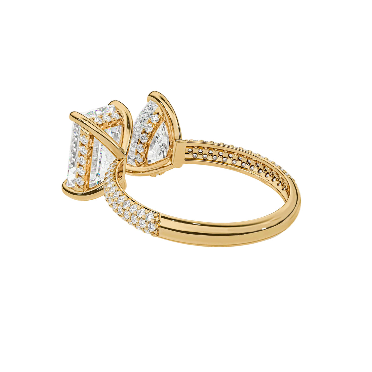 pear lab grown diamond ring in silver, side profile