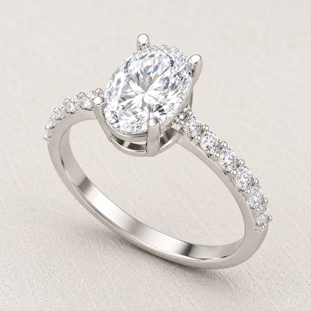 Oval Cut Lab Grown Diamond & Moissanite Hidden Halo Engagement Ring with Pavé Band