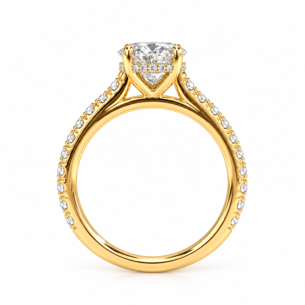 Oval Cut Lab Grown Diamond & Moissanite Hidden Halo Engagement Ring with Pavé Band