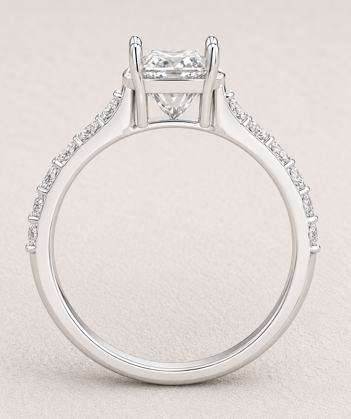 Oval Cut Lab Grown Diamond & Moissanite Hidden Halo Engagement Ring with Pavé Band