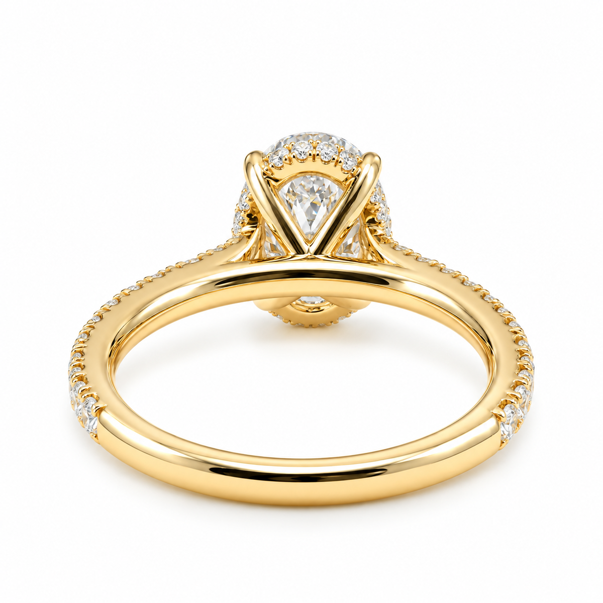 Oval Cut Lab Grown Diamond & Moissanite Hidden Halo Engagement Ring with Pavé Band