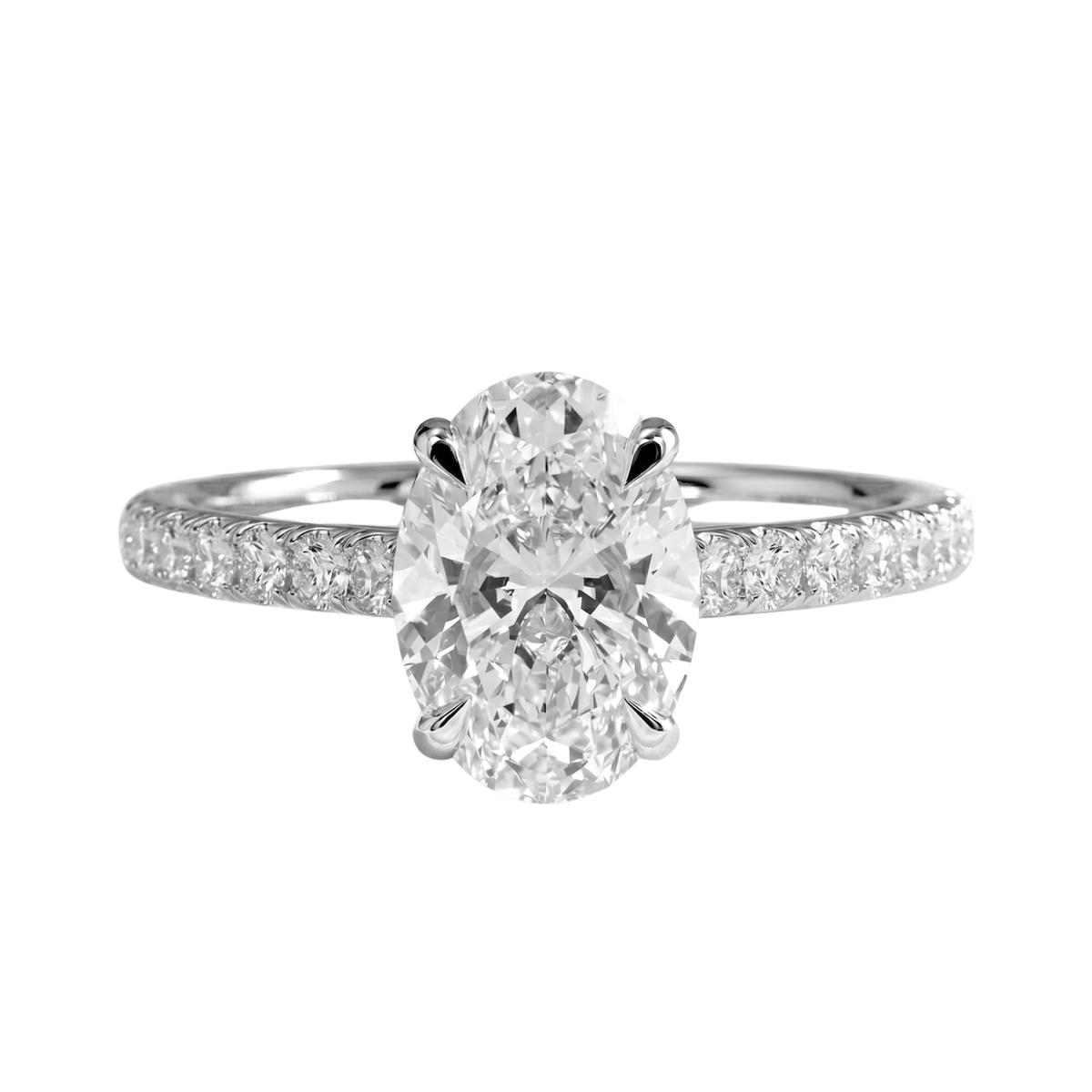 Oval Cut Lab Grown Diamond & Moissanite Hidden Halo Engagement Ring with Pavé Band