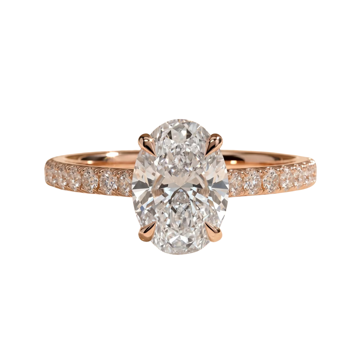 Oval Cut Lab Grown Diamond & Moissanite Hidden Halo Engagement Ring with Pavé Band