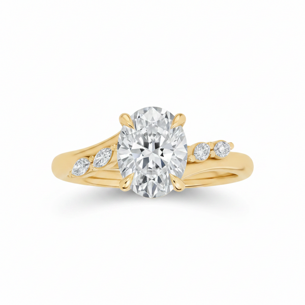 Oval Cut Three Stone Lab Grown Diamond & Moissanite Engagement Ring