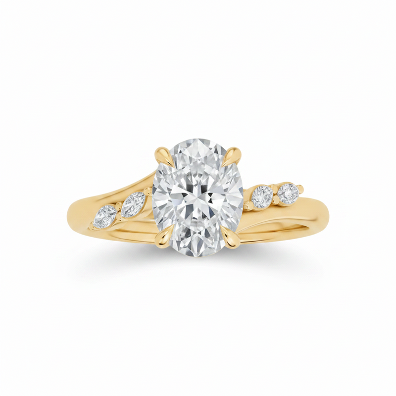 Oval Cut Three Stone Lab Grown Diamond & Moissanite Engagement Ring