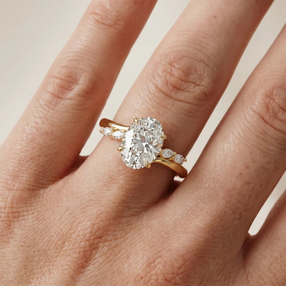 Oval Cut Three Stone Lab Grown Diamond & Moissanite Engagement Ring