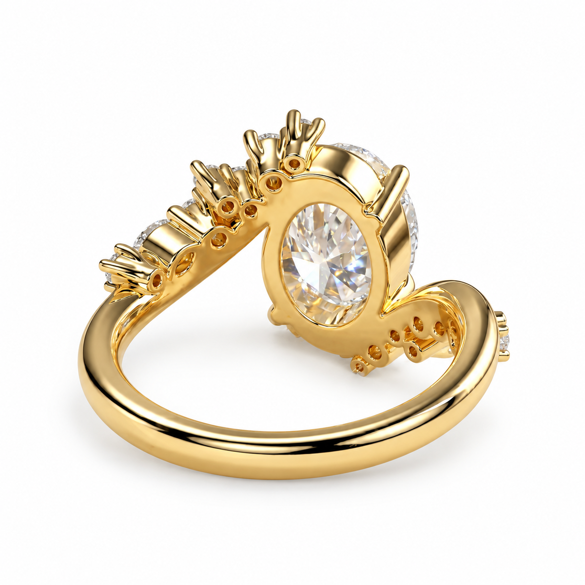 2ct Oval Diamond Ring, Modern Bypass Style  Marquise Cluster  Engagement, Elegant