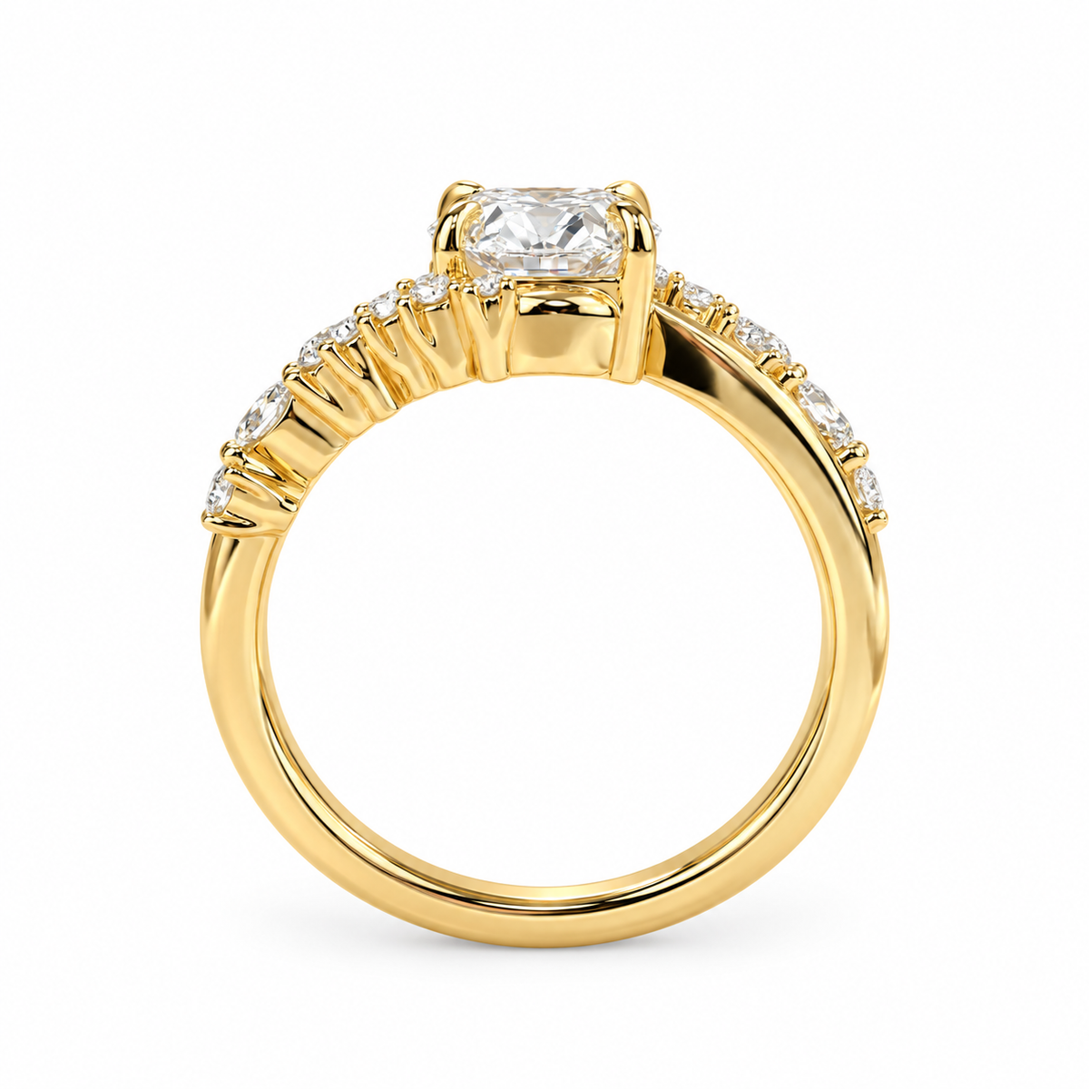 2ct Oval Diamond Ring, Modern Bypass Style  Marquise Cluster  Engagement, Elegant