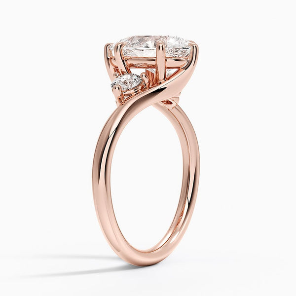 round lab grown diamond ring in silver, three-quarter view