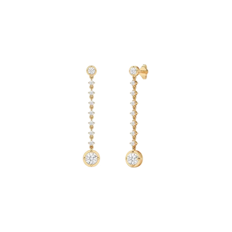 Dainty Round Diamond Drop Earrings, Bridal, Bridesmaid Gift, Wedding Party Jewelry  Earrings Length 41.70mm