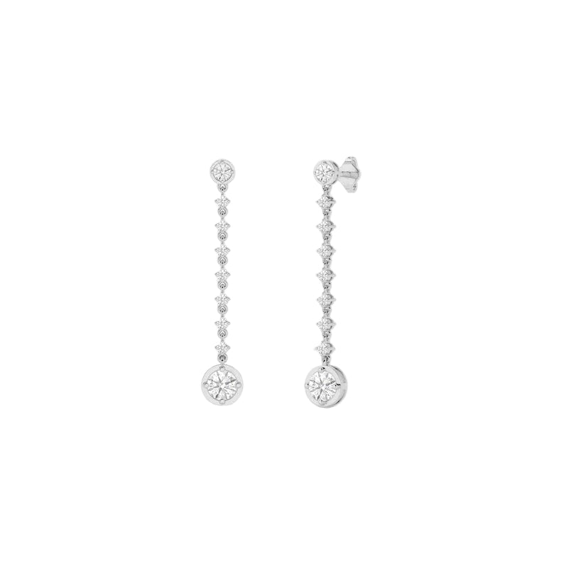 Dainty Round Diamond Drop Earrings, Bridal, Bridesmaid Gift, Wedding Party Jewelry  Earrings Length 41.70mm