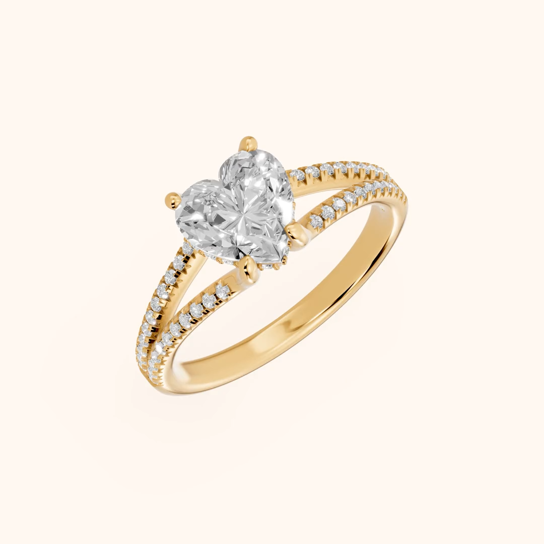 Heart Cut Lab Grown Diamond & Moissanite Pavé Split Shank Solitaire Engagement Ring