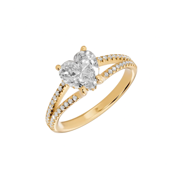 Heart Cut Lab Grown Diamond & Moissanite Pavé Split Shank Solitaire Engagement Ring