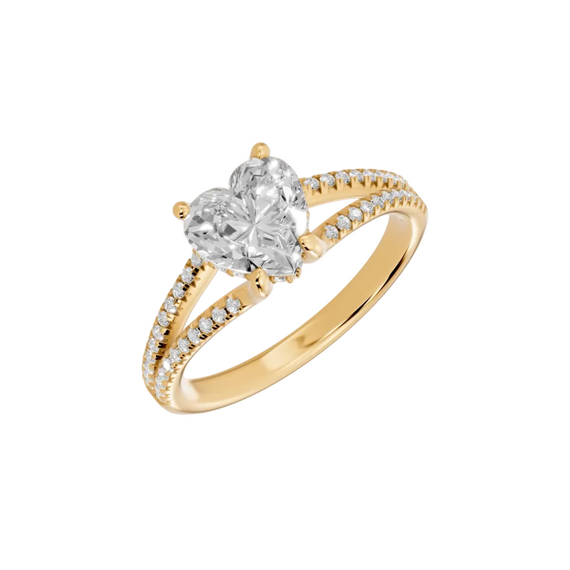 Heart Cut Lab Grown Diamond & Moissanite Pavé Split Shank Solitaire Engagement Ring