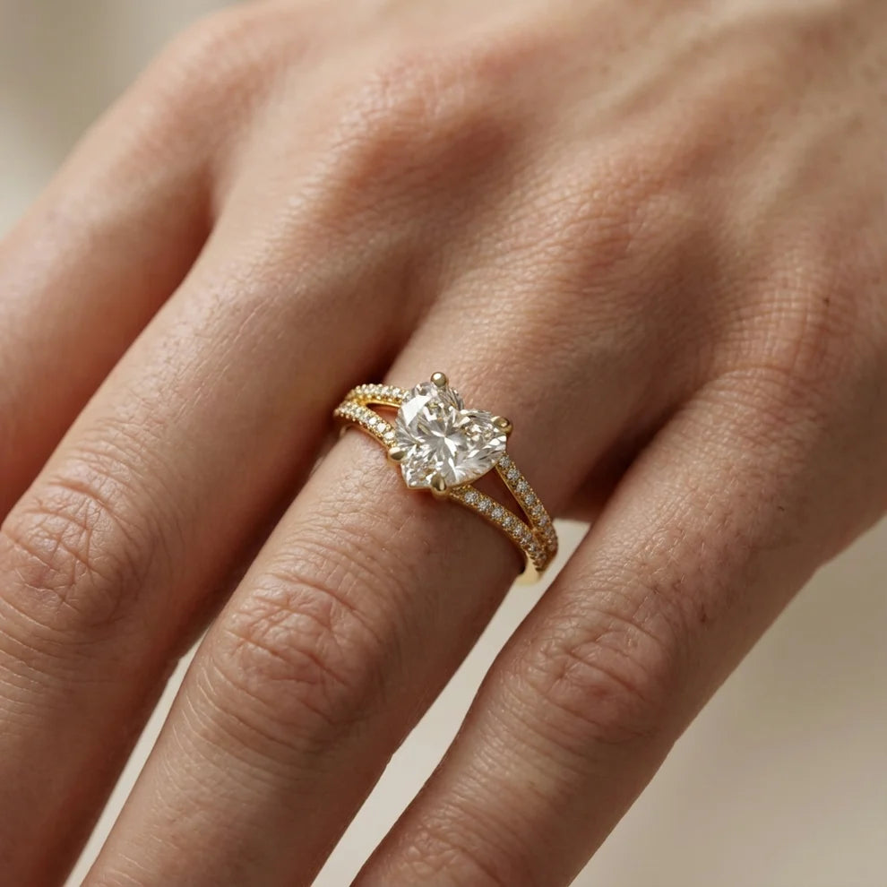 Heart Cut Lab Grown Diamond & Moissanite Pavé Split Shank Solitaire Engagement Ring