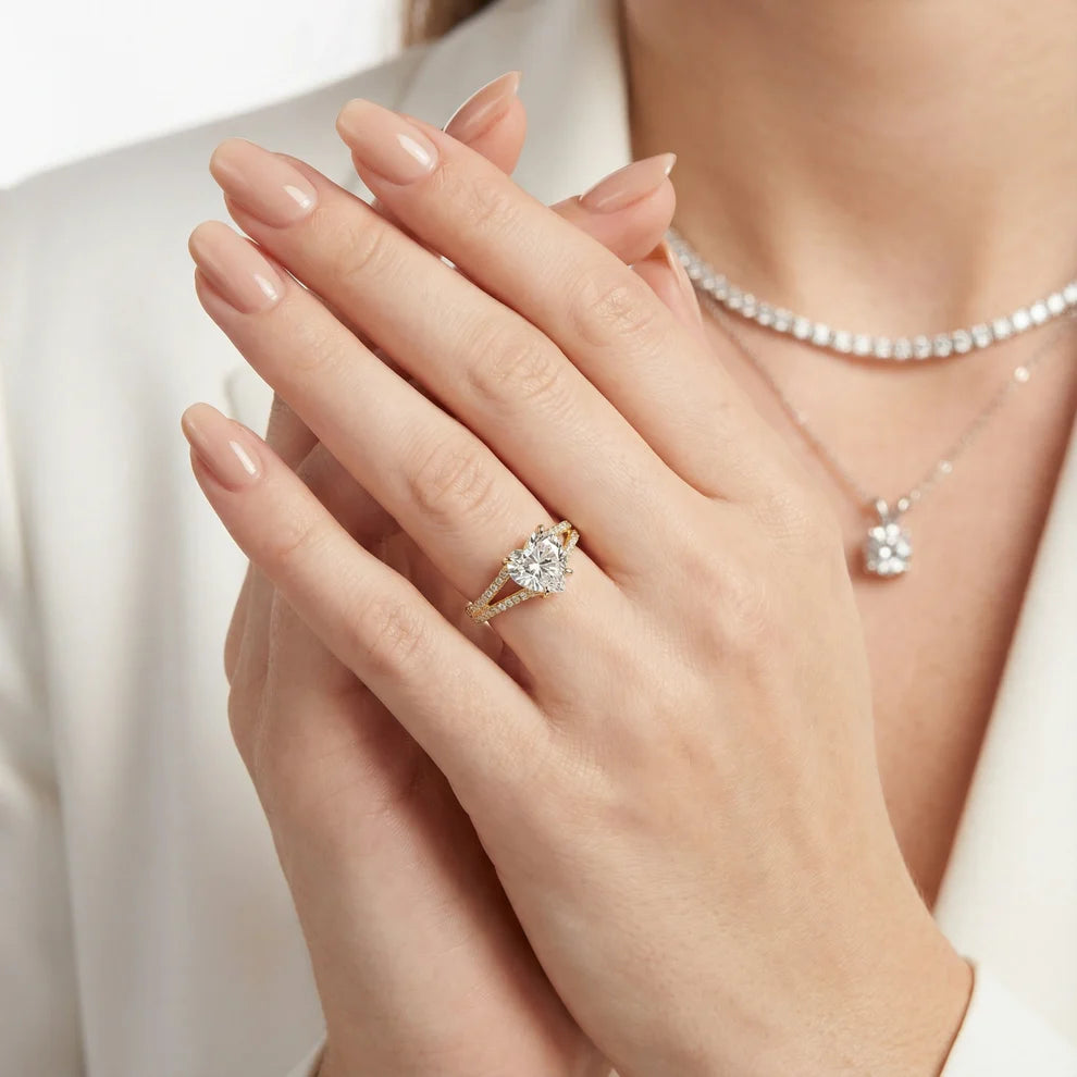 Heart Cut Lab Grown Diamond & Moissanite Pavé Split Shank Solitaire Engagement Ring