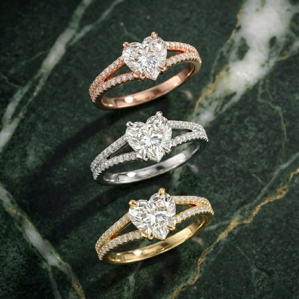 Heart Cut Lab Grown Diamond & Moissanite Pavé Split Shank Solitaire Engagement Ring