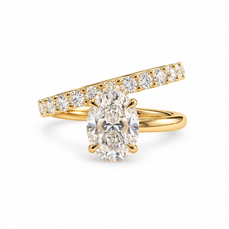 Oval Lab Grown Diamond Ring,  Halo Pavé Engagement