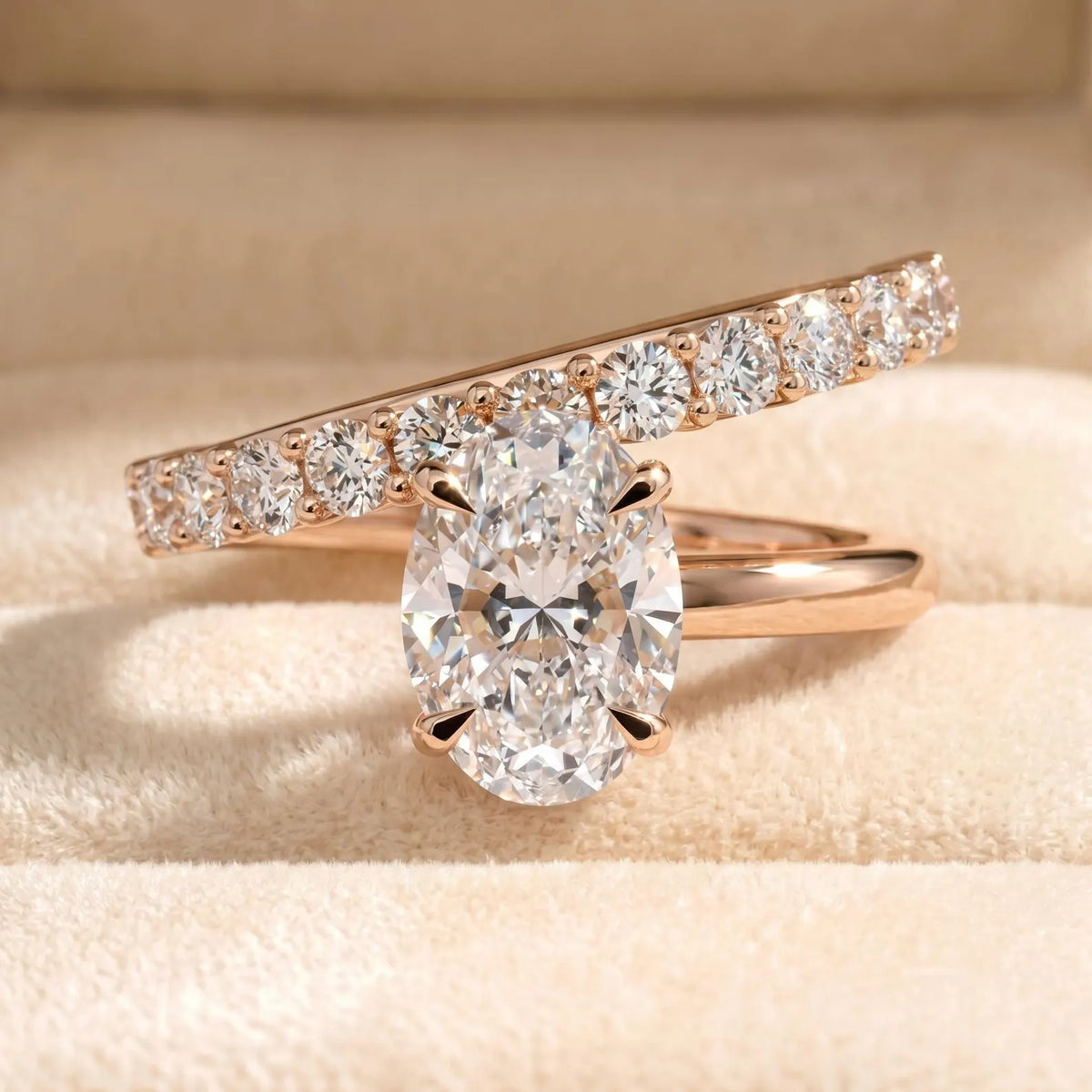 Oval Lab Grown Diamond Ring,  Halo Pavé Engagement