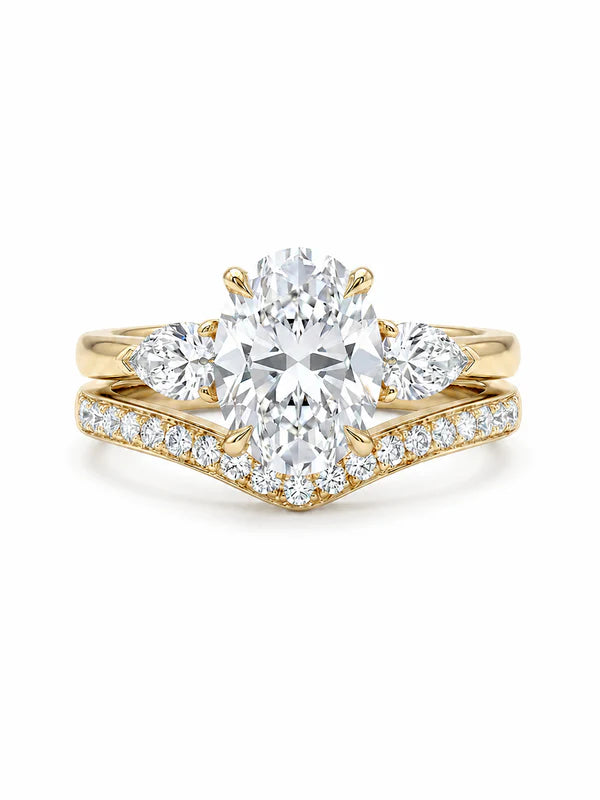 oval lab grown diamond engagement ring in silver, three-quarter view