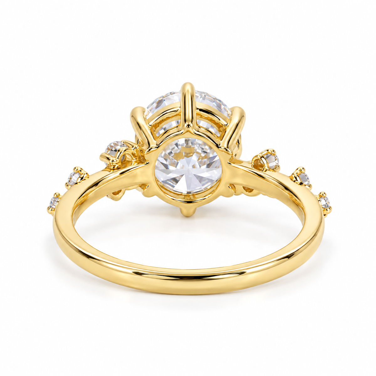 round lab grown diamond engagement ring in gold, side profile
