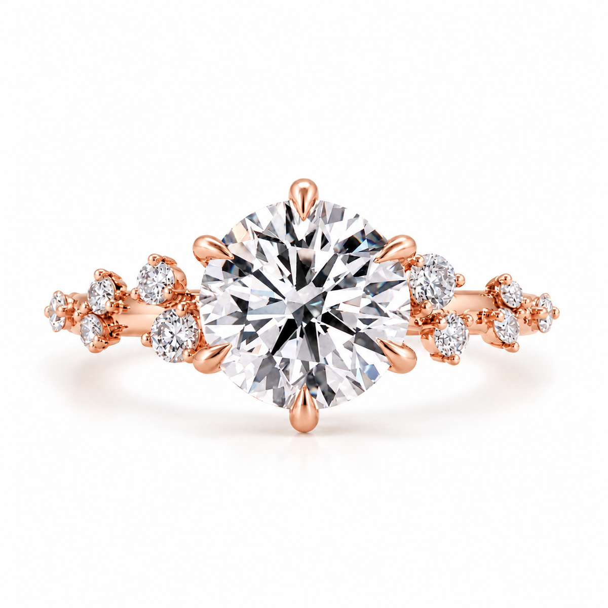 round lab grown diamond engagement ring in gold, on-hand