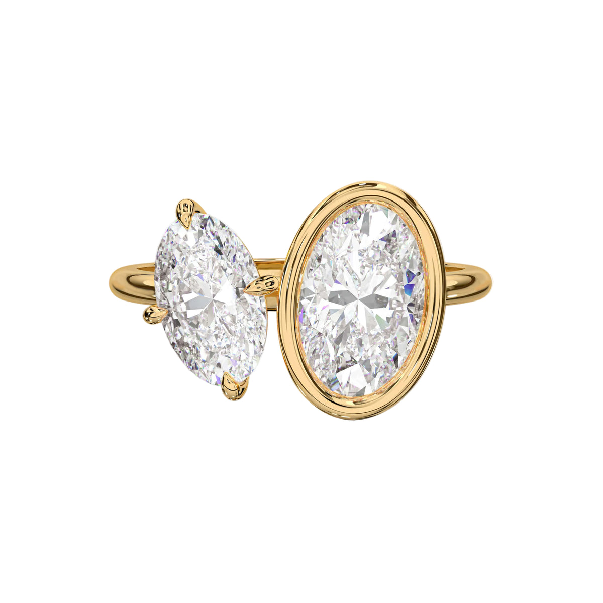 Two Oval Lab Grown Diamond & Moissanite Diamond Bezel Toi et Moi Ring